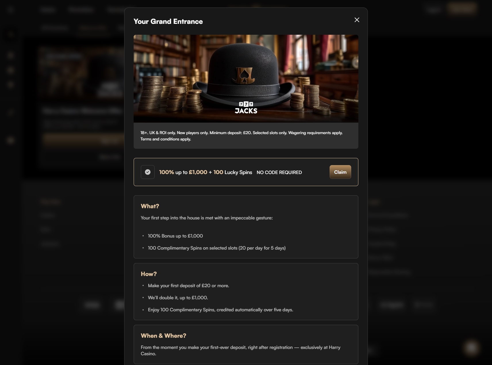 harry casino welcome offer